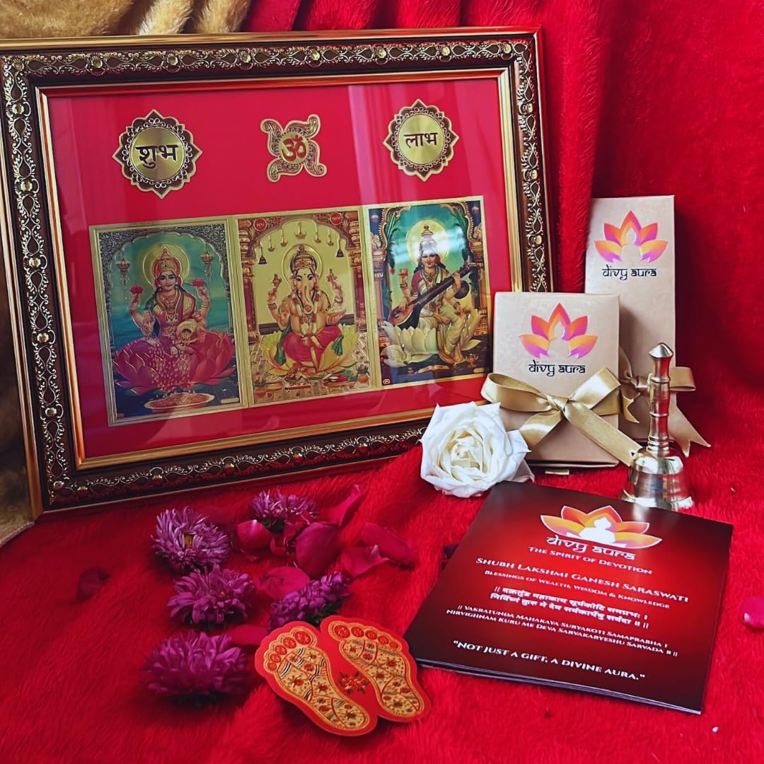 Shri Lakshmi Ganesh Saraswati Premium Wooden Box Gift Set