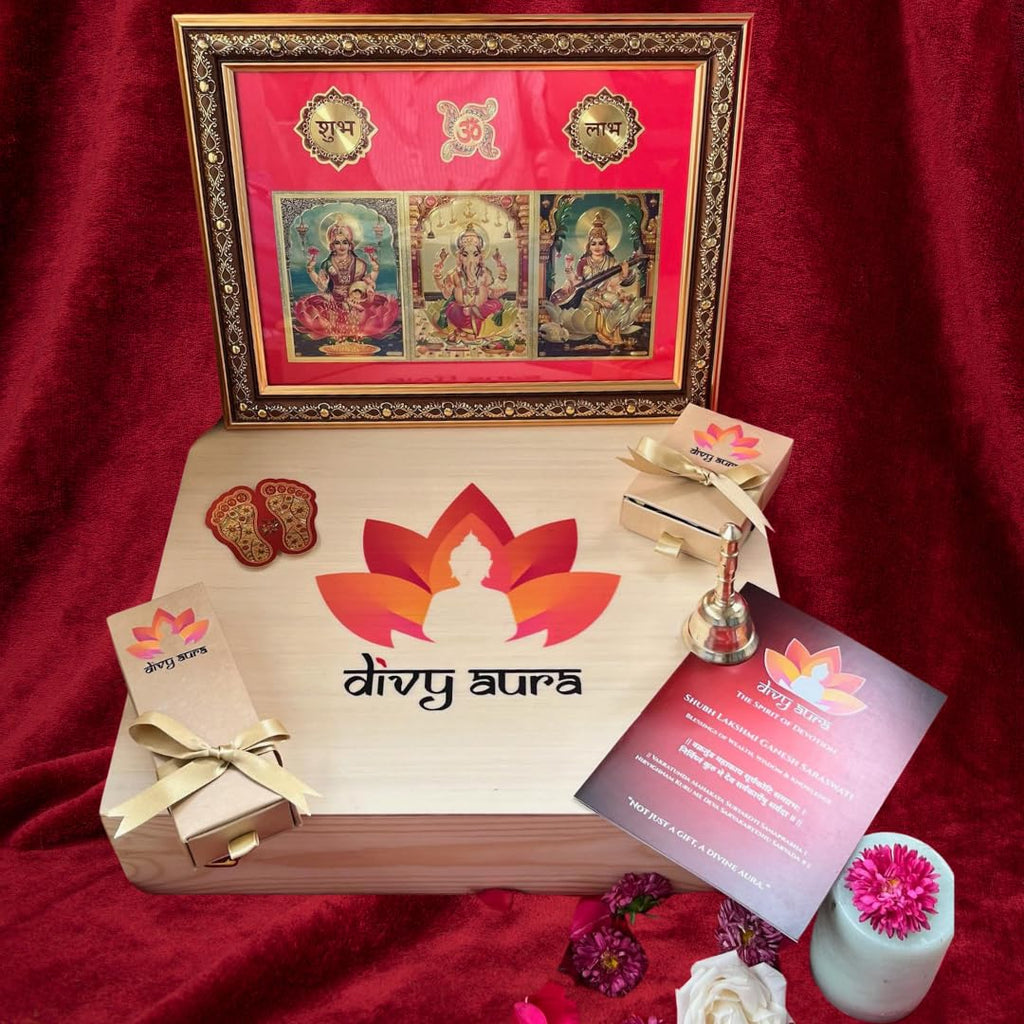 Shri Lakshmi Ganesh Saraswati Premium Wooden Box Gift Set